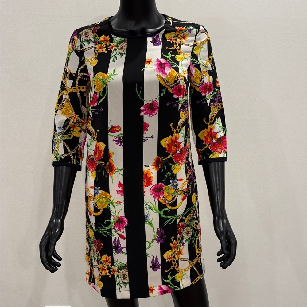 ✨ Juicy Couture Silk Baroque Print Dress – Gold Hardware – Size 2 – NE